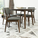 Manheim 5 Mid-Century Modern Dining Set With 4 Fabric Dining Chairs In Gray