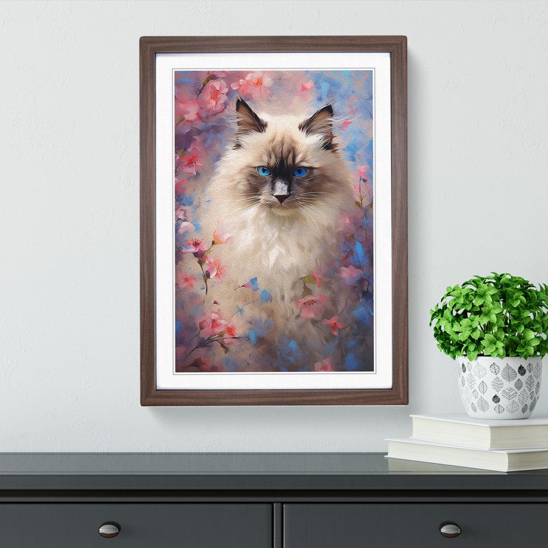 XYZ-FRM-V1223-5373 Ragdoll Cat Impressionism - Single Picture Frame Print on Wood, Walnut, 64cm H x 46cm W x 2cm D
