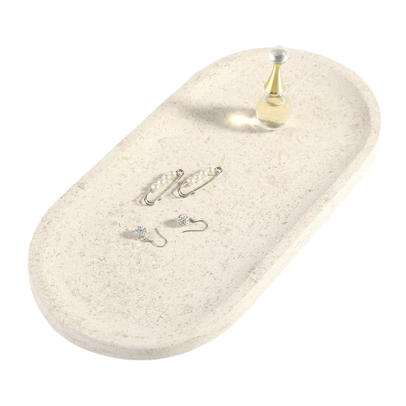 Plateau en marbre naturel ovale Guein, Moka crème