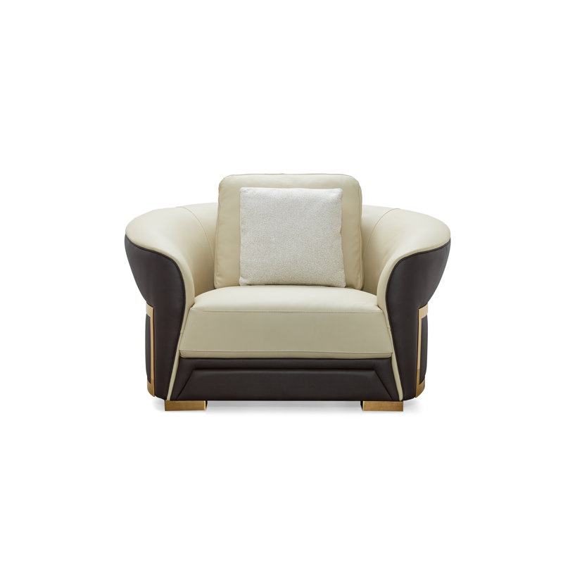 Barrel Chair, Beige/Chocolate Genuine Leather