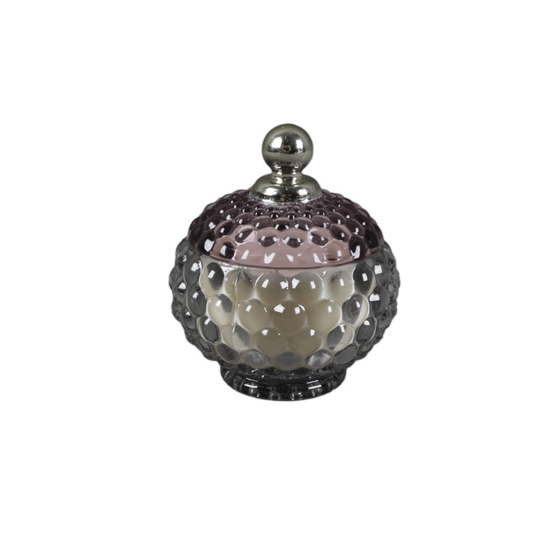 4.25" Glass Bubble Candle w Metal Nob Lid (5 oz)