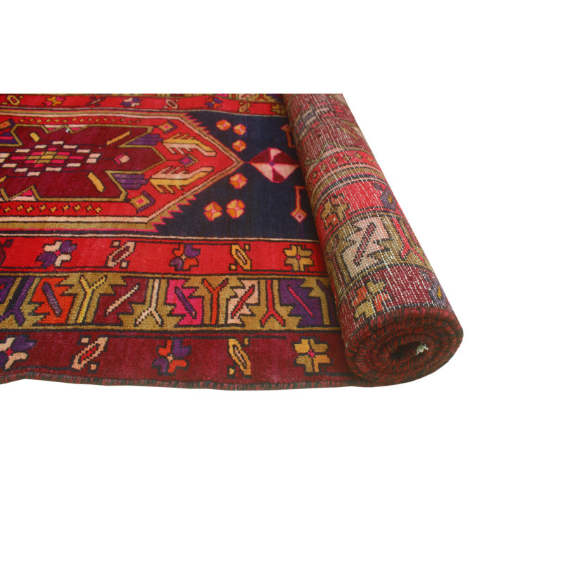 One-of-a-Kind 3'4" x 10'2" New Age Runner Wool Area Rug in Red