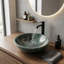 Vasque de salle de bain en marbre naturel vert de 40 cm (16 po) avec surface polie et trou de vidange prépercé