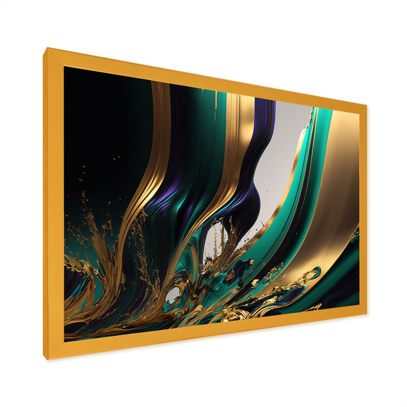 «Green and Gold Agate III», impression sur toile, Encadrement doré, H 16 po x l 32 po x P 1 po