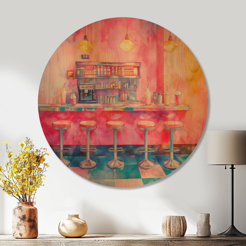 Adanac I - Décoration murale ronde en bois de style milieu du siècle, Rond 36 po, Rond