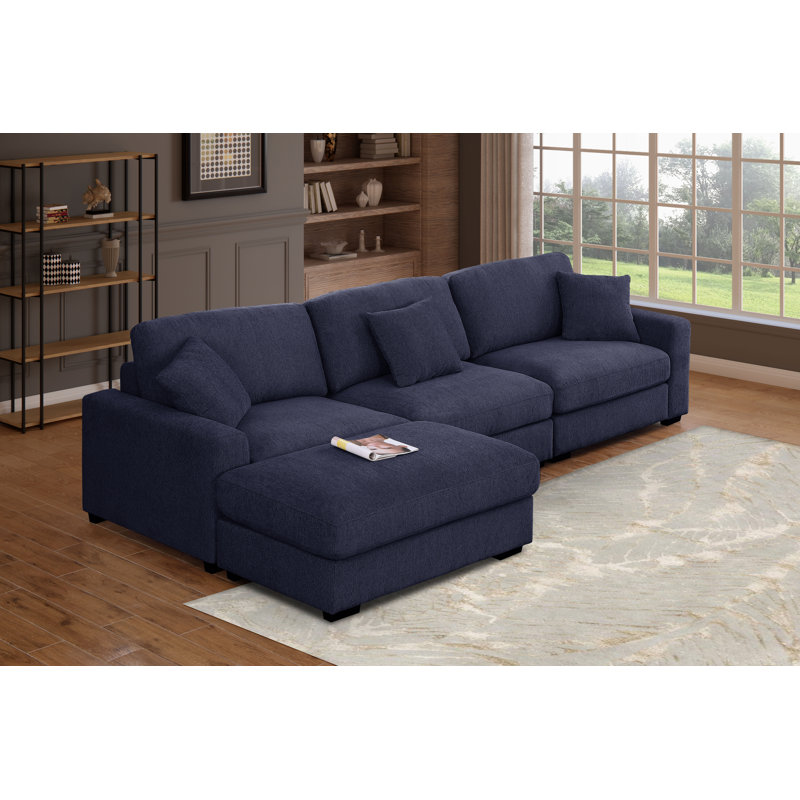 Canapé modulaire en chenille 5 pièces Khailey, Chenille bleu
