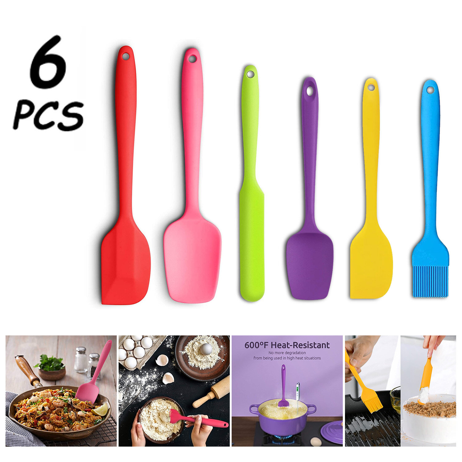 Kitchen Utensil Set of 6 Silicone Spoon Cook Tools Temp 446