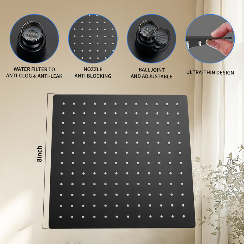 8000-8Inch Shower Faucet Shower System With 8 Inches Rain Shower Head And Handheld Spray, Matte Black