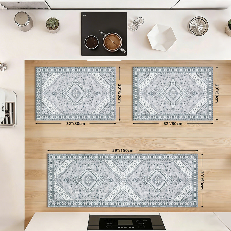 Washable Non Slip Kitchen Mats (Set of 3), Gray
