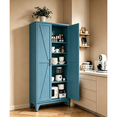 71" Tall Metal Storage Cabinet with 2 Doors, 4 Adjustable Shelves, and Independent Storage Space(Blue)