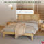 Cadre de grand lit Boho, lit en bois massif avec tête de lit en rotin naturel et lumières, lit plateforme en bois sans sommier
