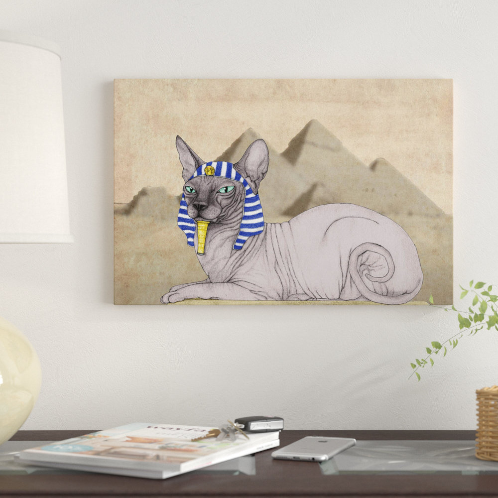 'Sphynx Cat with the Pyramids of Giza' Graphic Art on Wrapped Canvas East Urban Home