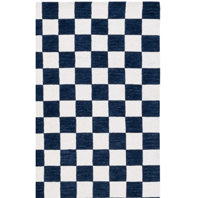 Freemont Navy Ivory Hand-Tufted Checkered Rug