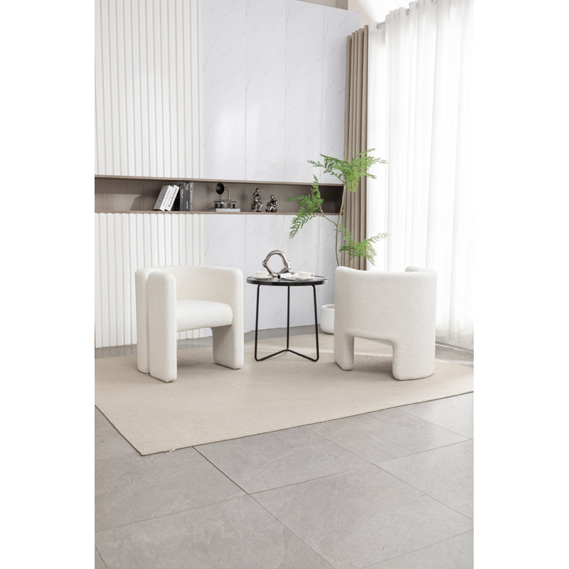 Jaimyn Upholstered Barrel Chair, White Teddy