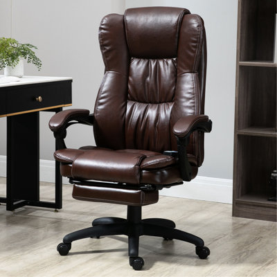 Fauteuil de bureau à 6 vibrations, 5 modes, cuir PU, dossier inclinable, repose-pieds, brun, dossier inclinable rouille, tissu résistant à la sueur