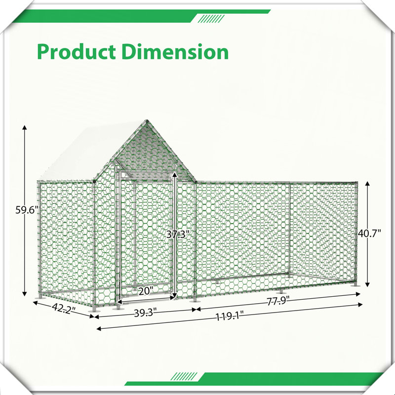 Cage en métal pour poulailler, H 59,6 po x l 42,2 po x P 119,1 po