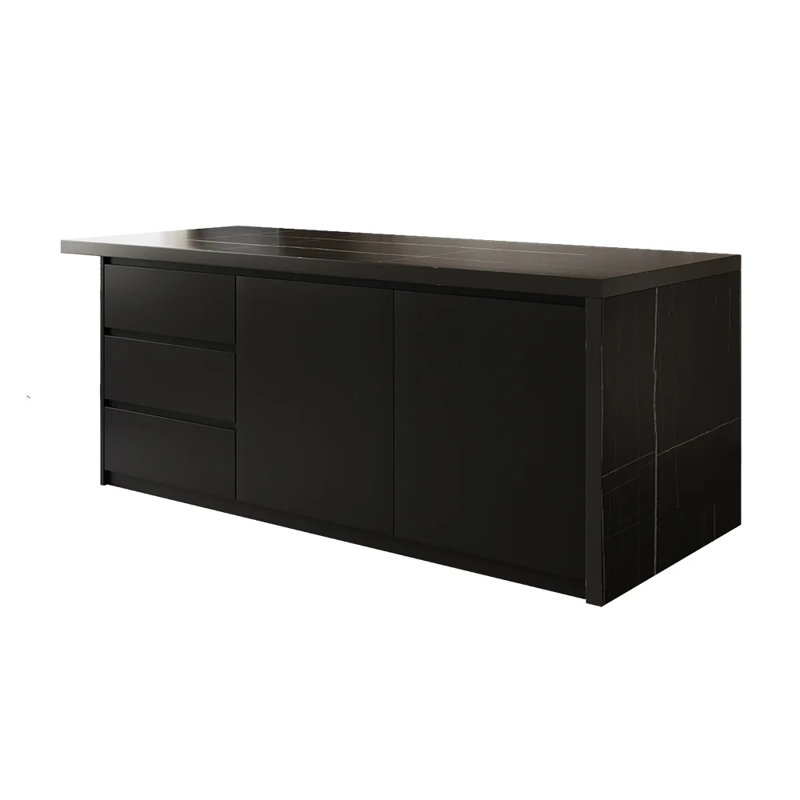 Modern Freestanding Kitchen Islands,Wood Kitchen Island with Storage and Seating Area, Black