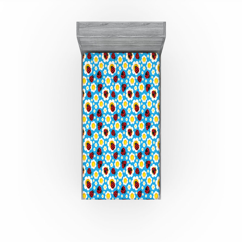 Drap-housse orange Ambesonne, Bleu / jaune / floral rouge, Drap-housse pour lit simple TG