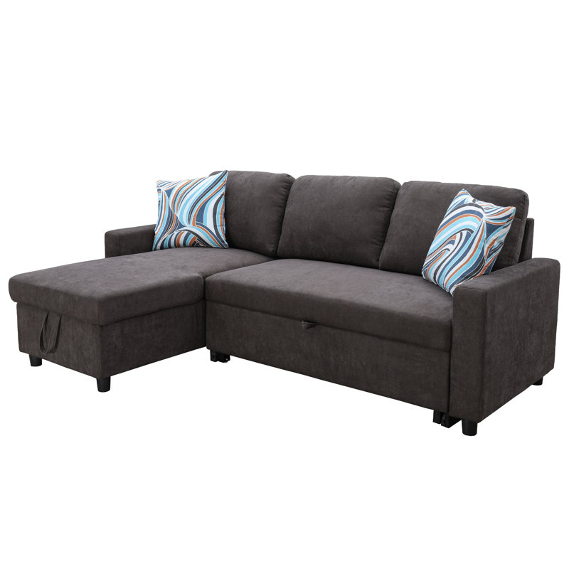 Canapé-lit et méridienne réversible de 83 po de large en microfibre, Microfibre brun foncé
