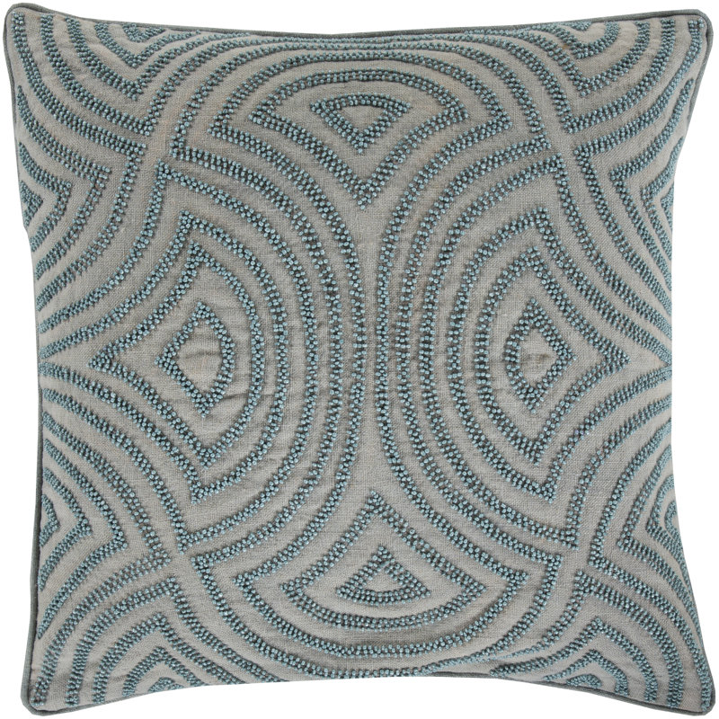 Embroidered Throw Pillow, 18" H x 18" W x 4" D, Slate, Down