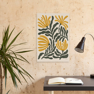Simple Petals I Yellow - Black Cream Floral Flower Art