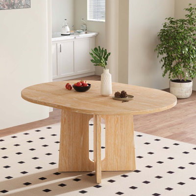 Solid Wood Round Dining Table, Extendable Kitchen Table With 16Inch Removable Leaf For Dining Room, Living Room