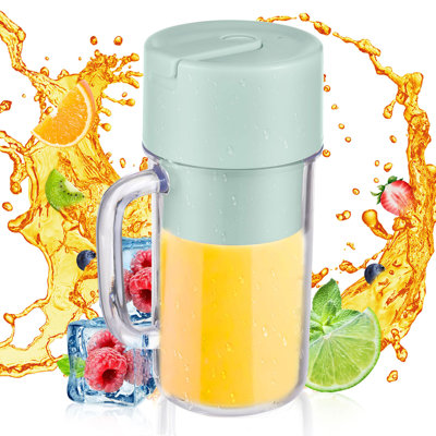 Portable blender for shakes and smoothies, 340ml, mini blender with handle, 6 blades, waterproof, blue