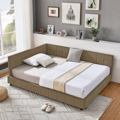 Full Size Velvet Upholstered Daybed with Tufted Backrest & Armrests, Sofa Bed Frame for Bedroom or Living Room, BROWN(80.5''*59''*30.5'')