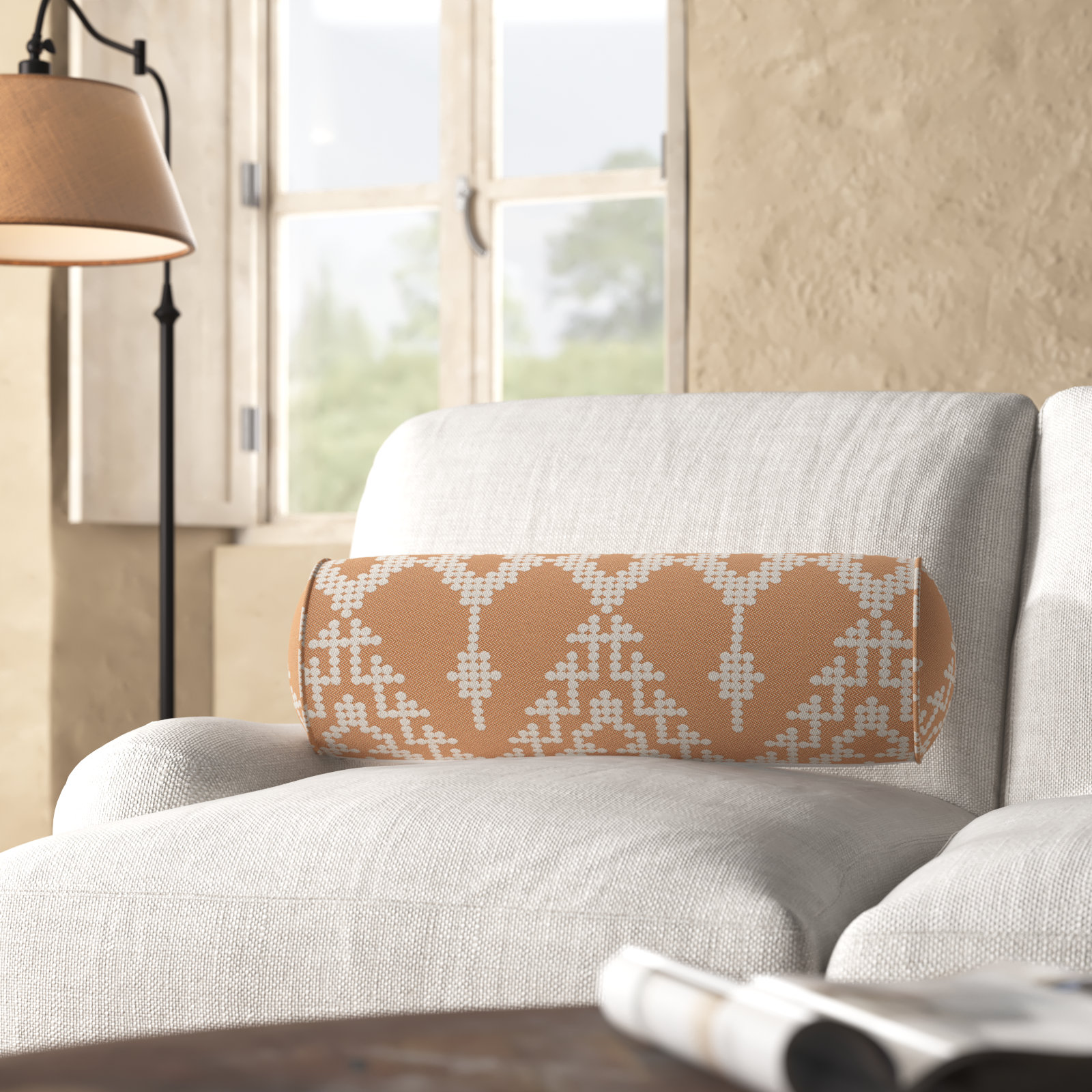 Fenna Geometric Indoor/Outdoor Throw Pillow, Folklore Sorbet, 8"H x 24"W