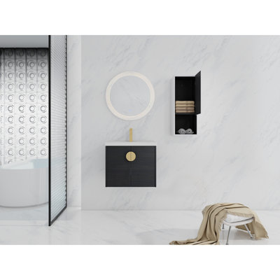 Meuble-lavabo de salle de bain avec lavabo et support latéral en céramique - 24 po