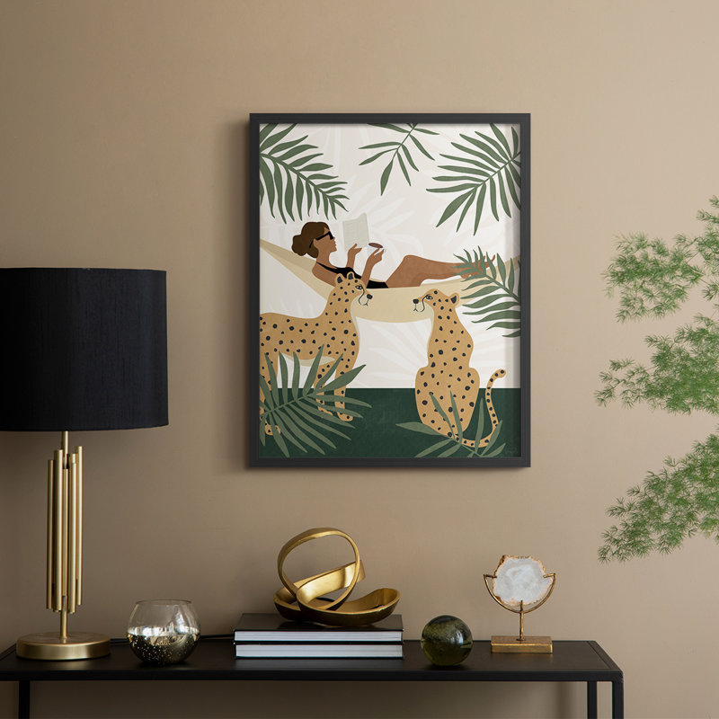 Tropical Reading I Framed Print - Solid Wood, 11" H x 9" W, Black