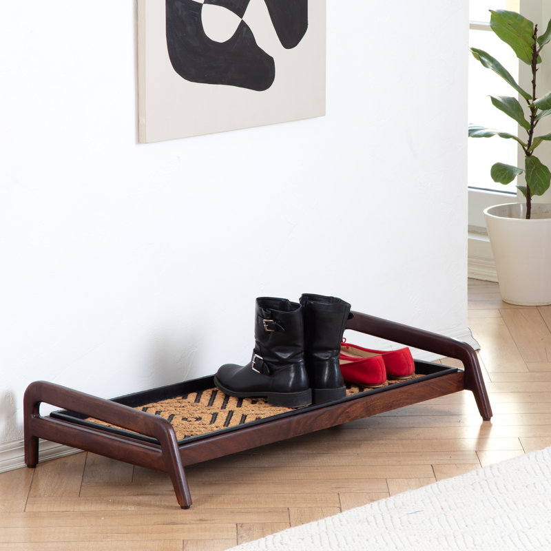 Support à bottes en bois massif de qualité supérieure avec tapis en fibre de coco naturelle - Rangement pour chaussures