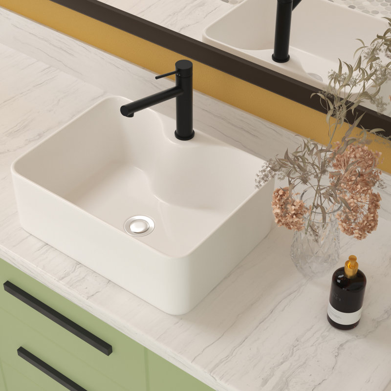 Ceramic Rectangular Vessel Bathroom Sink 16"X12" - Modern Style, White, Low Water Absorption Finish Stain Design, White For