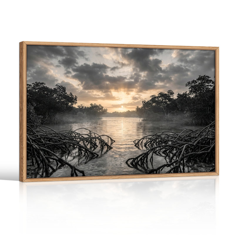 Ensemble de 1 tableau sur toile représentant une rivière au coucher du soleil, 24"H x36"W, Natural
