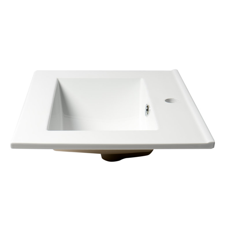 White Ceramic Rectangular Drop-In Bathroom Sink with Overflow