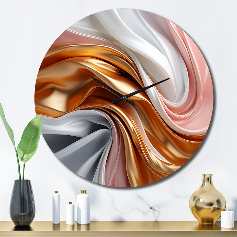 Horloge murale liquide Art en mouvement en or rose et bleu I, Grand