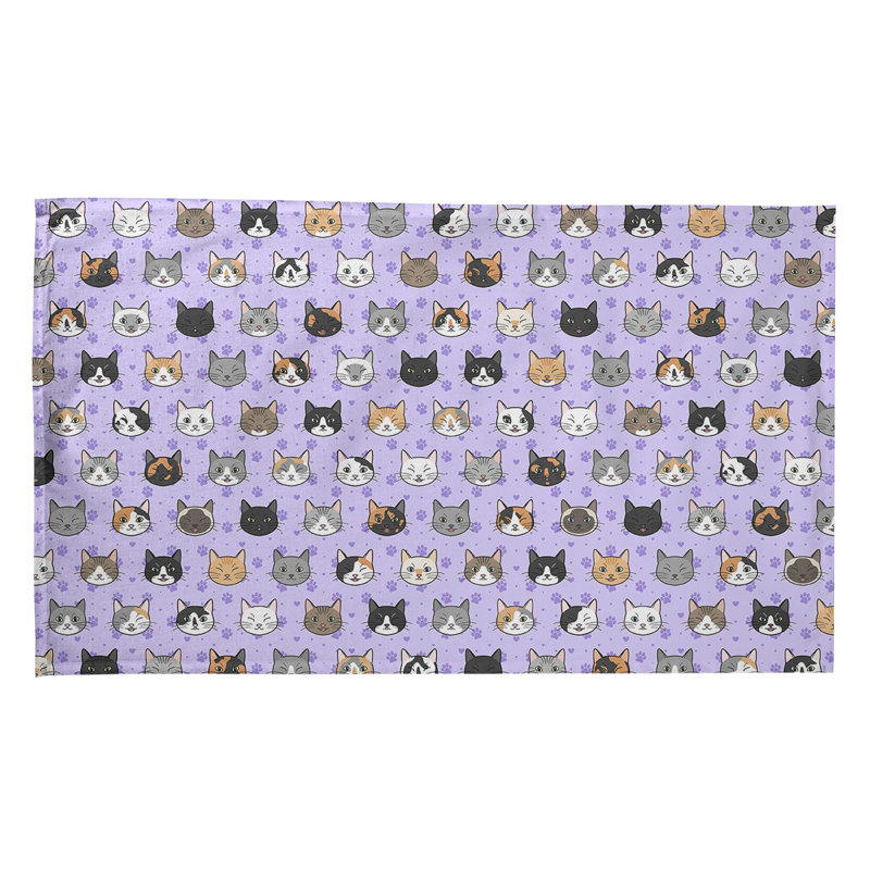 Serviette à thé à motif chat kitty, Polyester sergé, Mauve