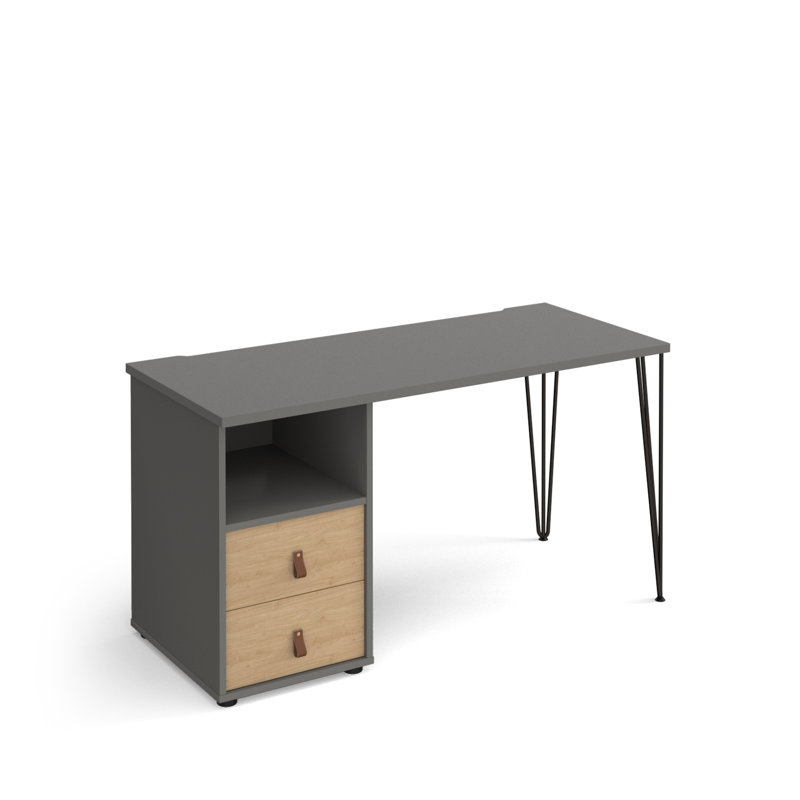Tikal Hairpin Metal Base Computer Desk, Onyx Grey/Oak