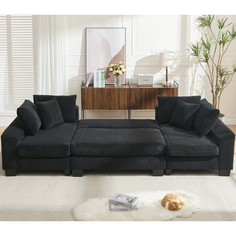 114" Sleeper Sofa,U Shaped Sofa , Pull Out Bed,Convertible Oversize 2 In 1 Sleeper Sofa, Living Room,Upholstery Sofa Bed,Adjustable Sleeper Sofa,Corduroy