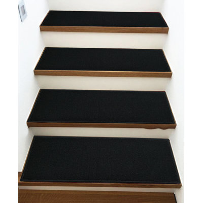Stair Treads Slip Resistant Low Profile Loop Pile Solid Black Tread Size : 10.5" x 26"