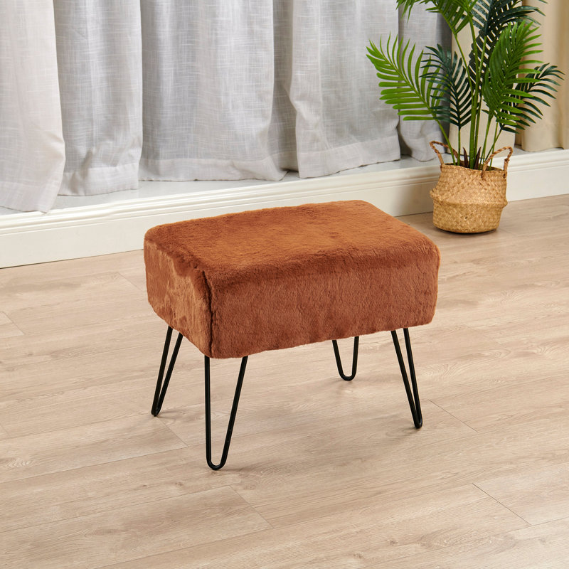 Romulus Upholstered Ottoman, Umber Faux Fur