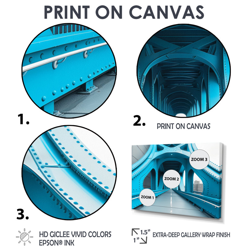 Blue Blue River River Ramp Walkway - Bridges, décoration murale, Toile encadrée noire simple, H 16 po x l 32 po x P 1 po
