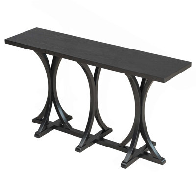 59.8'' Wooden Console Table With Oak Veneer Top,Rubber Wood Slender Curved Legs,Perfect For Living Room,Entryway,Hallway