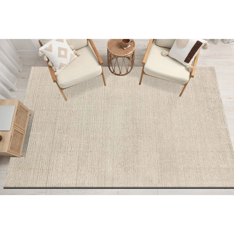 Tapis beige en laine tissé à la main, Rectangle 8 pi x 11 pi