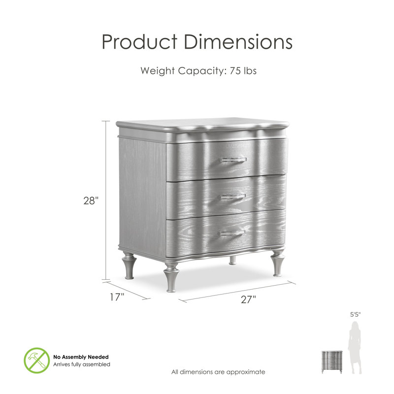 Seabliss 3-Drawer Nightstand, Silver