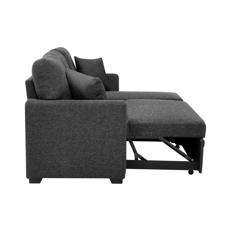 Areebe 85" Wide Reversible Sleeper Sofa & Chaise, Black Linen Blend