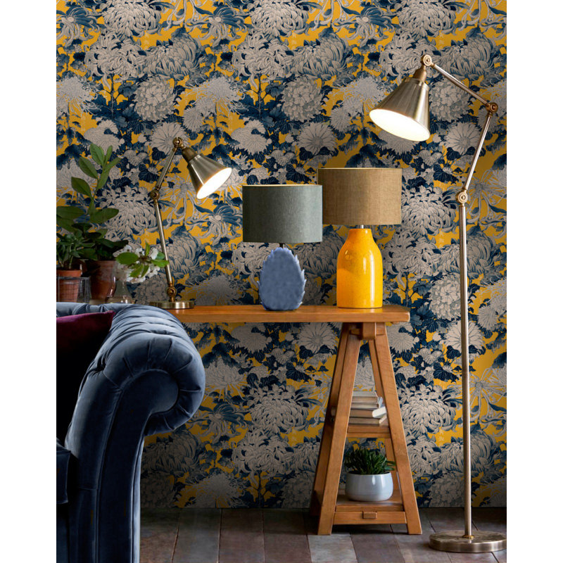 Florilegium Floral Wallpaper Roll, Yellow/Blue