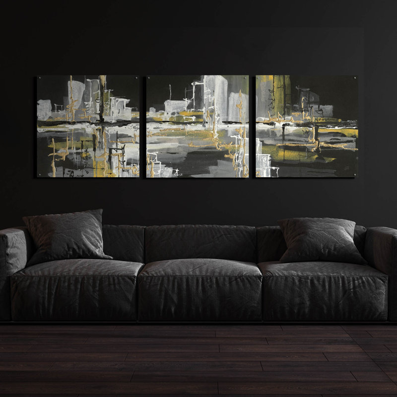 Épique «Urban Gold III» par Chris Paschke, 3 pièces «Urban Gold III» par Chris Paschke, H 36 po x l 108 po