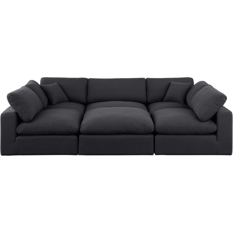 Canapé modulaire 6 pièces Husnein, Tissu texturé en lin noir