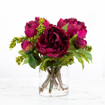 Faux peony arrangement in vase